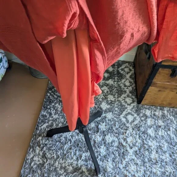 Indigo Rose Dress - Size 3X-, Shift Style, 3/4 Sleeve, Ruffle Detail,Knee Length - Picture 6 of 7